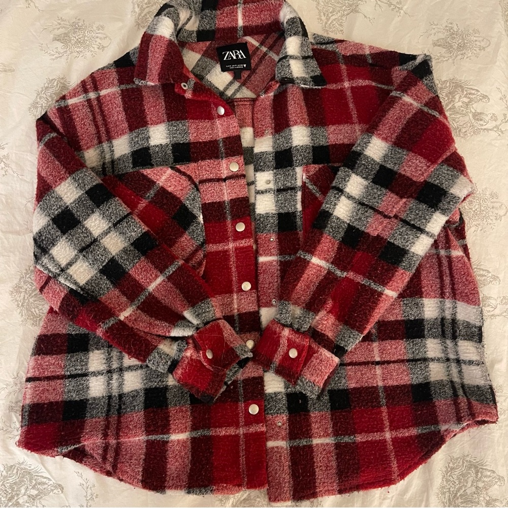 Zara Red and Black Checkered Jacket